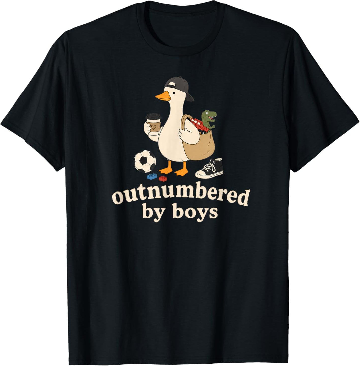 Outnumbered By Boys Mom Goose Family Life T-Shirt - T-Shirt | Black