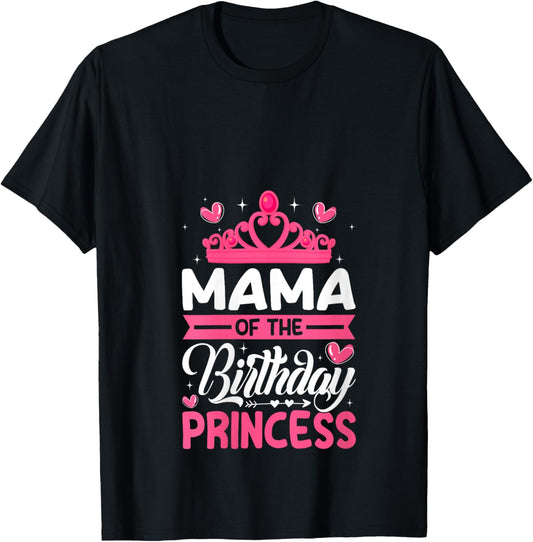 Women's Mama of The Birthday Princess Birthday Girl Party Family V-Neck T-Shirt - T-Shirt | Black