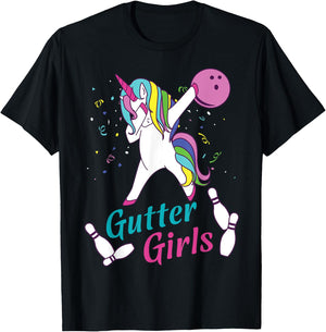 Gutter Girls Unicorn Bowling Team League Night or Tournament T-Shirt - T-Shirt | Black