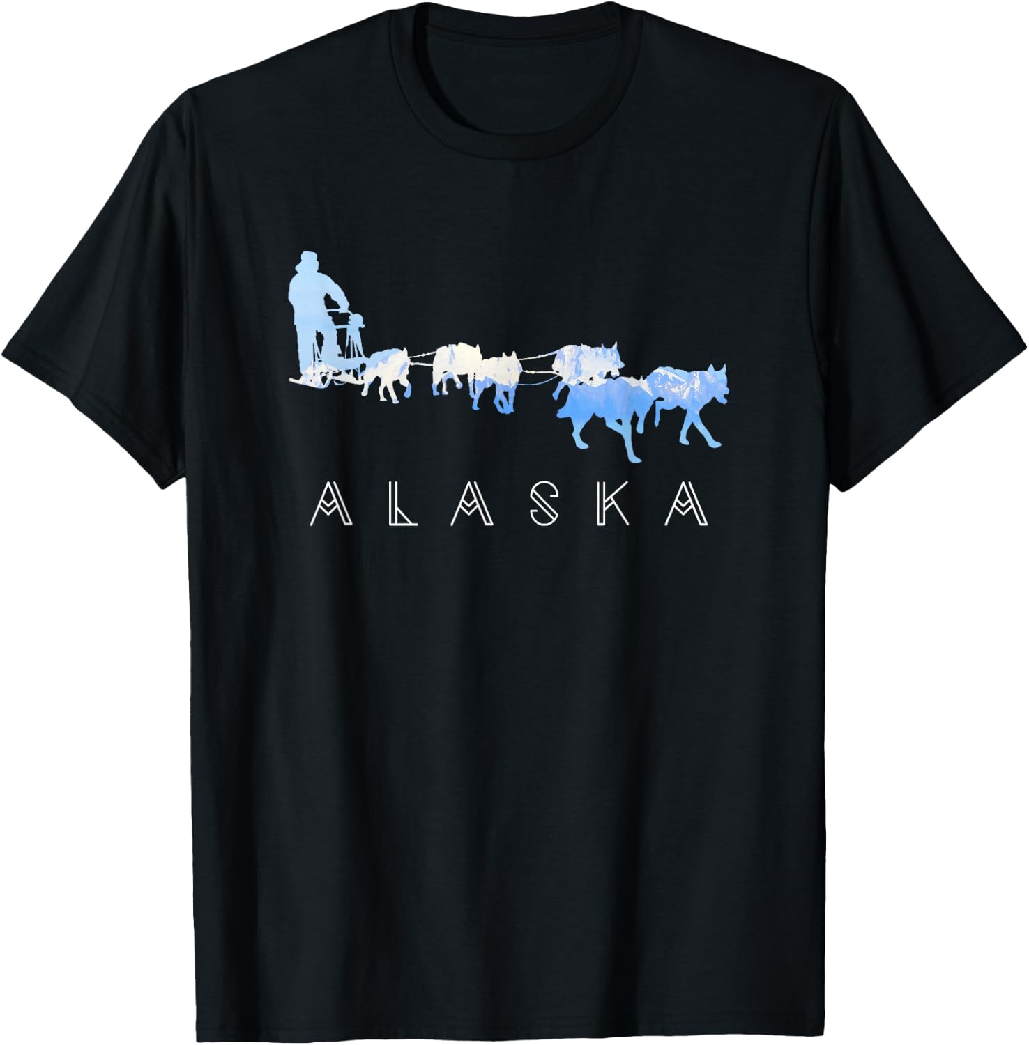 Alaska Sled Dogs Mushing - Sled Dog Team Snow Mountain Scene T-Shirt - T-Shirt | Black