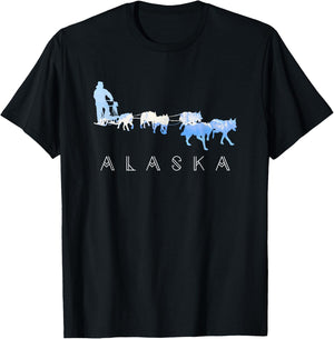 Alaska Sled Dogs Mushing - Sled Dog Team Snow Mountain Scene T-Shirt - T-Shirt | Black