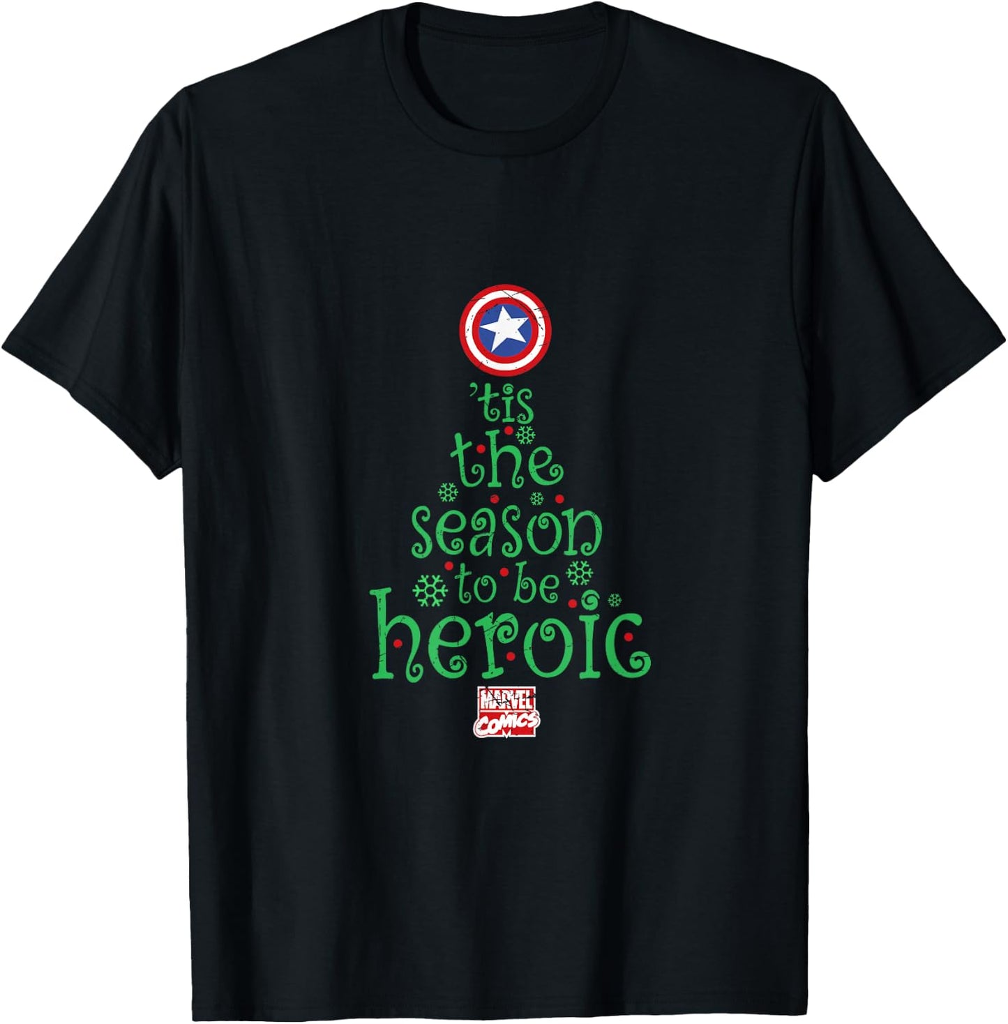 Marvel Captain America Heroic Holiday Tree T-Shirt - T-Shirt | Black