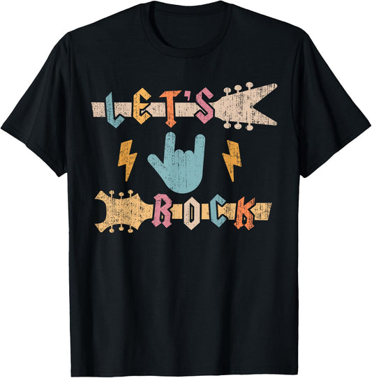 Let's Rock Guitar Vintage Rock and Roll Kids Boys Girls T-Shirt - T-Shirt | Black