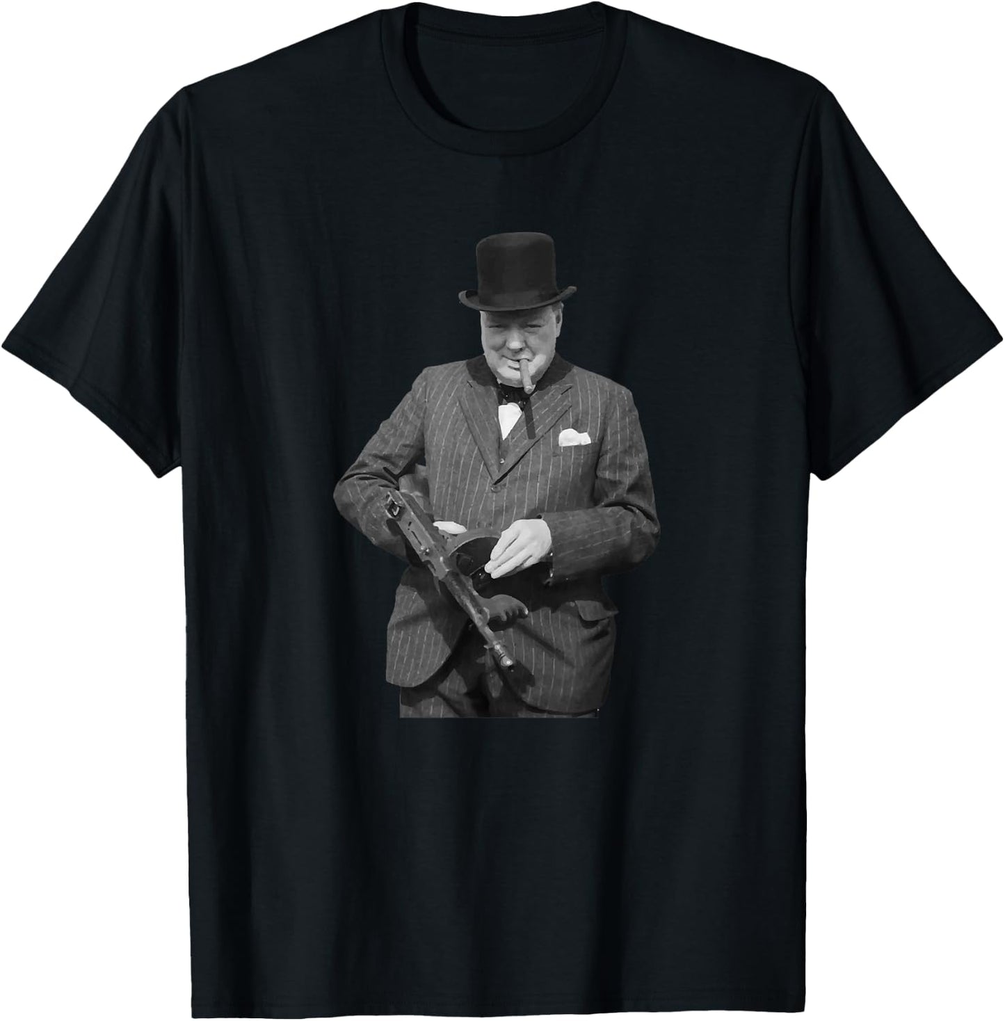 Sir Winston Churchill Tommy Gun Patriot T-Shirt - T-Shirt | Black