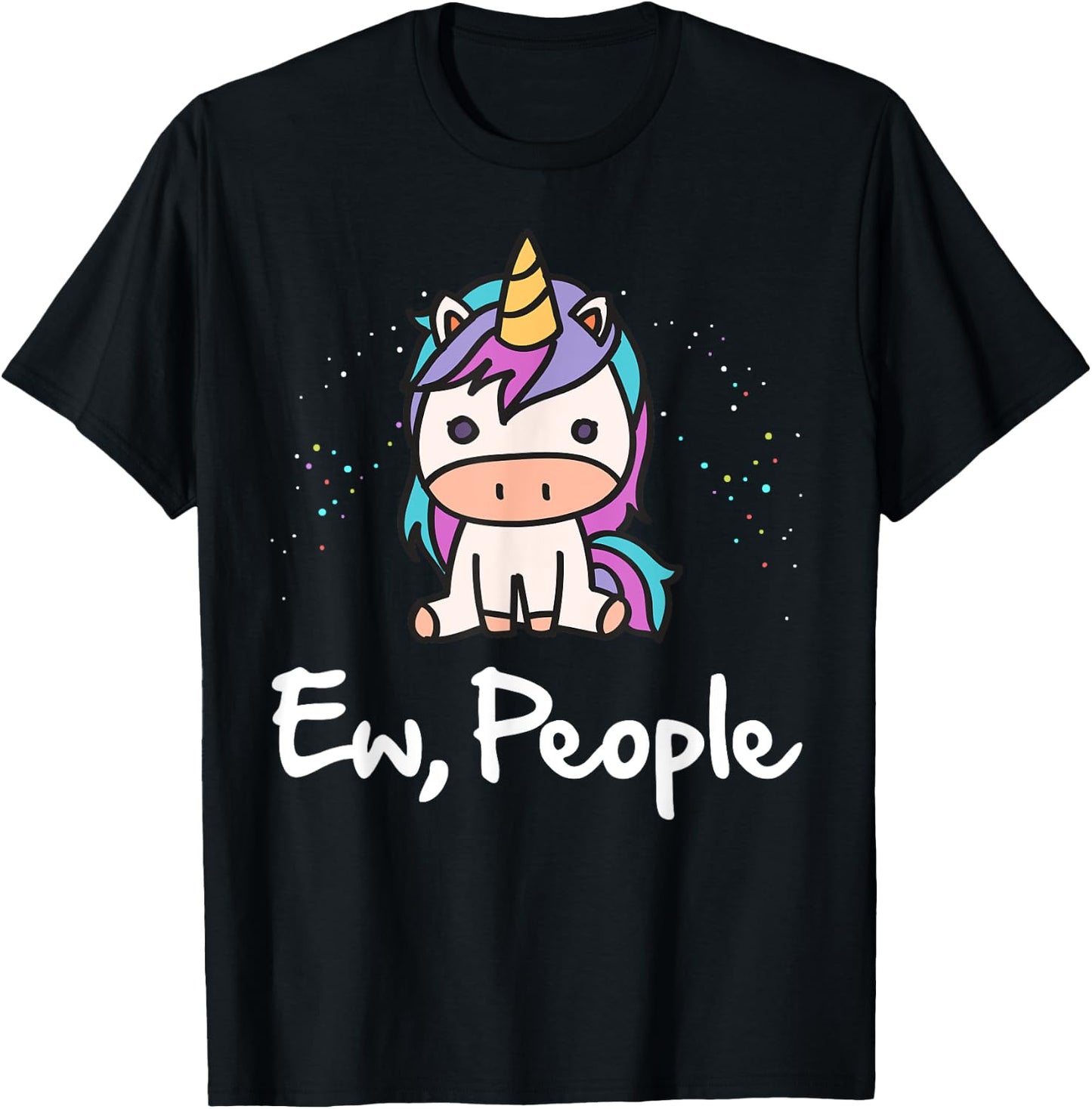 Ew People Anti-Social Cute Unicorn T-Shirt - T-Shirt | Black