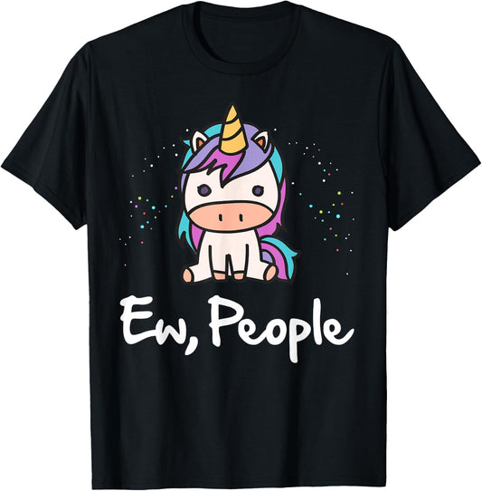 Ew People Anti-Social Cute Unicorn T-Shirt - T-Shirt | Black