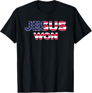 Jesus Won American Flag Christian Faith Spiritual T-Shirt - T-Shirt | Black