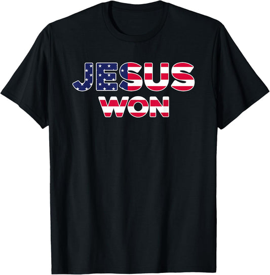 Jesus Won American Flag Christian Faith Spiritual T-Shirt - T-Shirt | Black