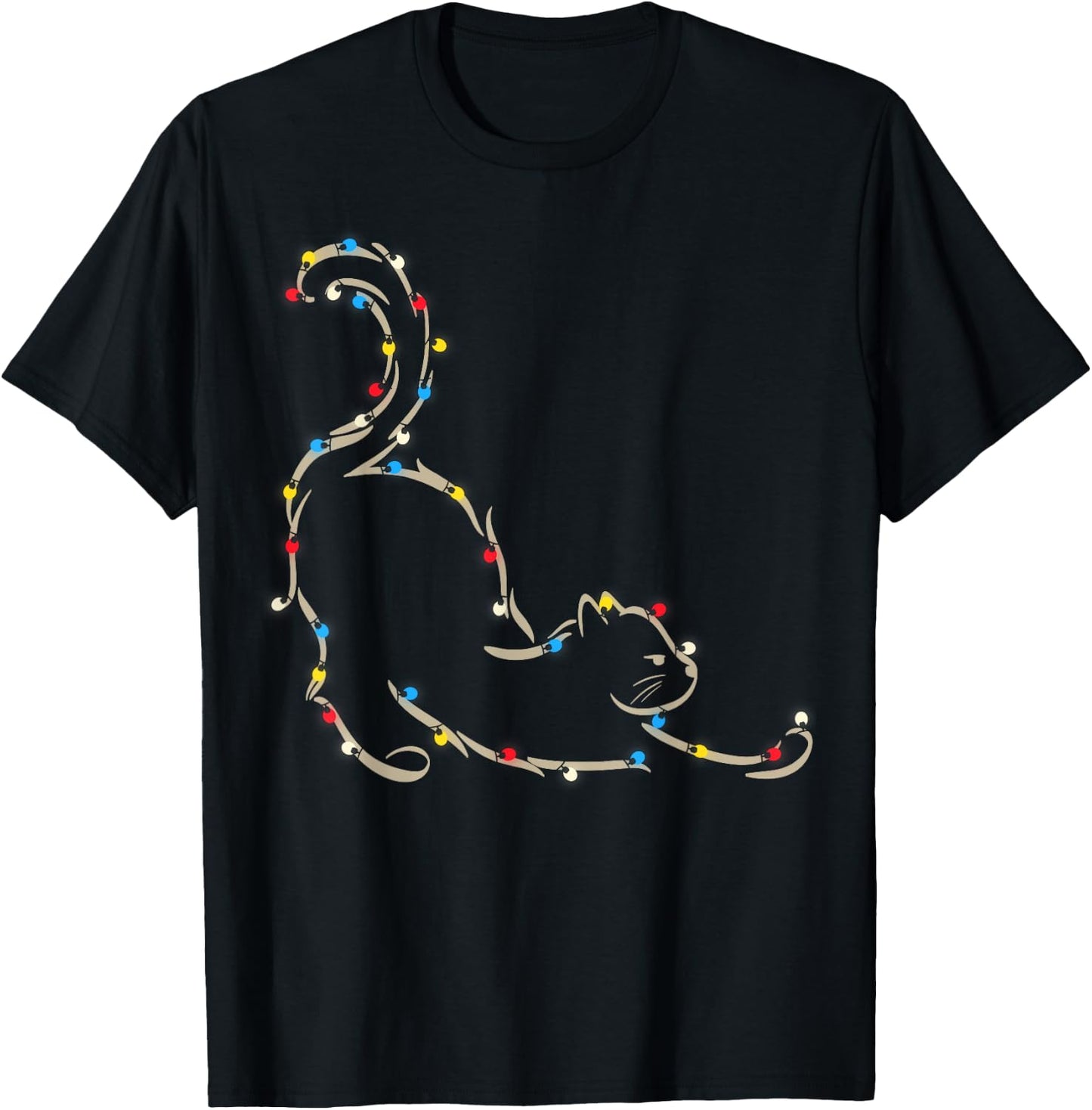 Christmas Lights Meowy Cat Pet Collection Women Kids T-Shirt - T-Shirt | Black