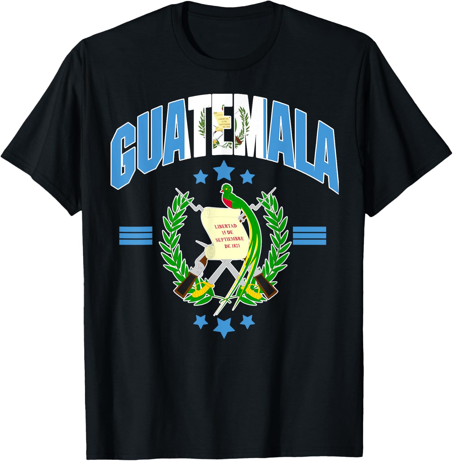 Love Guatemala With Guatemala Flag Quetzal Bird Emblem T-Shirt - T-Shirt | Black