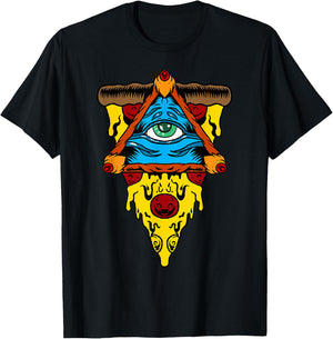 Pizza Illuminati Cool All Seeing Eye Conspiracy Gift T-Shirt - T-Shirt | Black