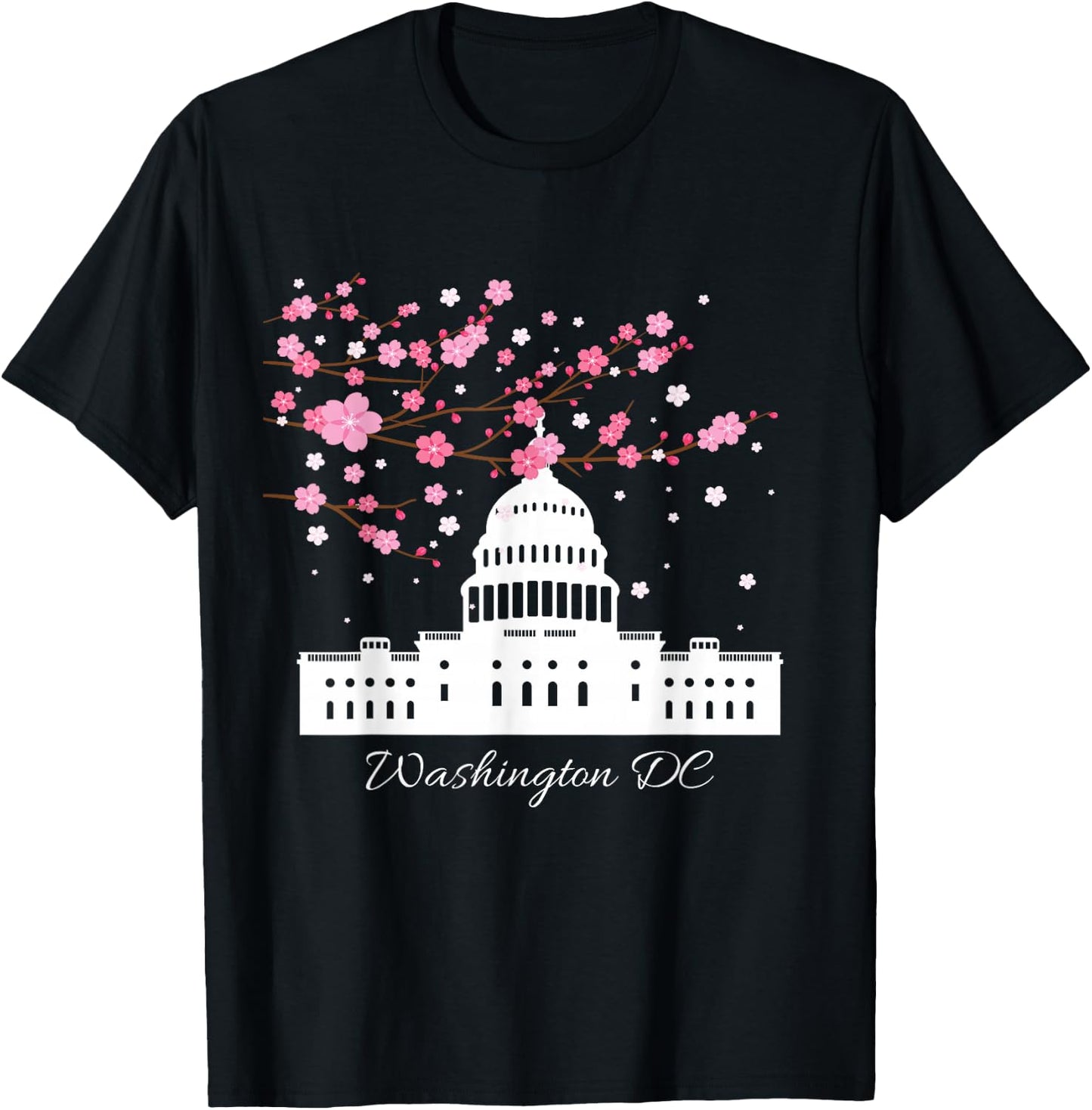 Washington DC Capitol Building Cherry Blossom Trees T-Shirt - T-Shirt | Black