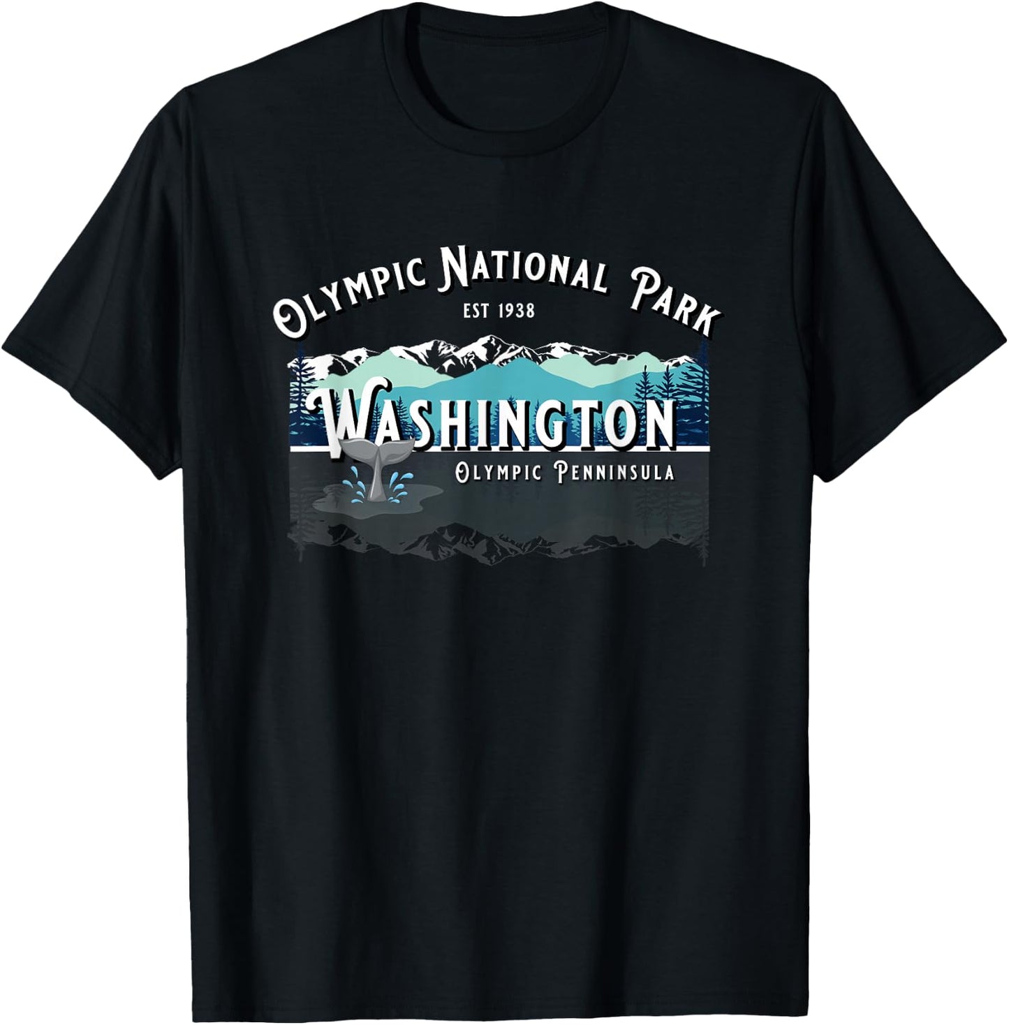 Olympic National Park Washington USA Hiking Camping Whales T-Shirt - T-Shirt | Black