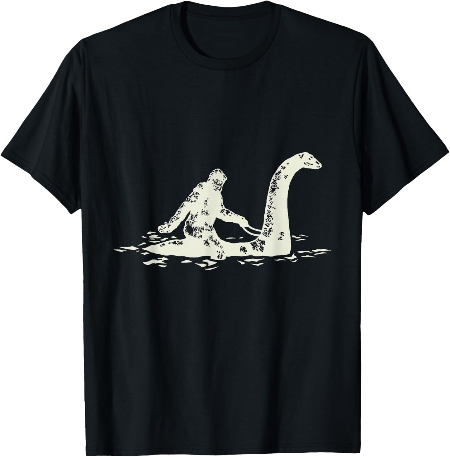 Bigfoot Sasquatch Riding The Loch Ness Monster Funny,Short Sleeve T-Shirt - T-Shirt | Black