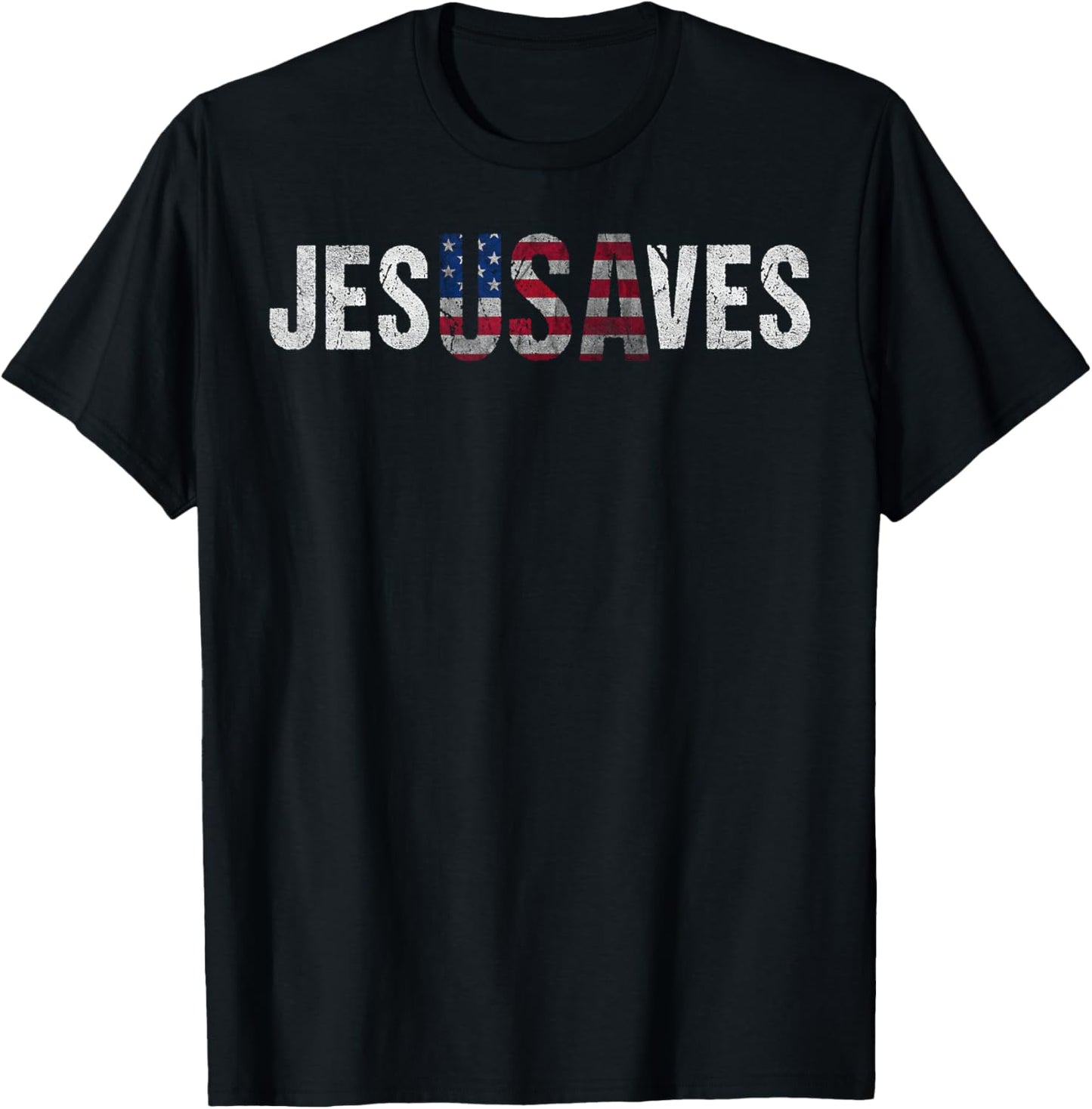 Jesus Saves JesUSAves USA American Flag Patriotic Christian T-Shirt - T-Shirt | Black