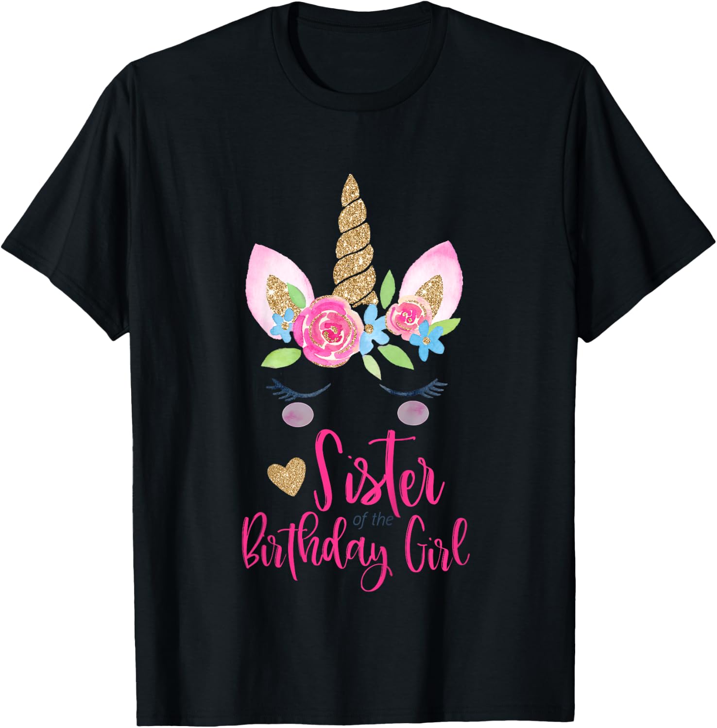 Kids Unicorn Sister of the Birthday Girl Shirt Matching Party T-Shirt - T-Shirt | Black