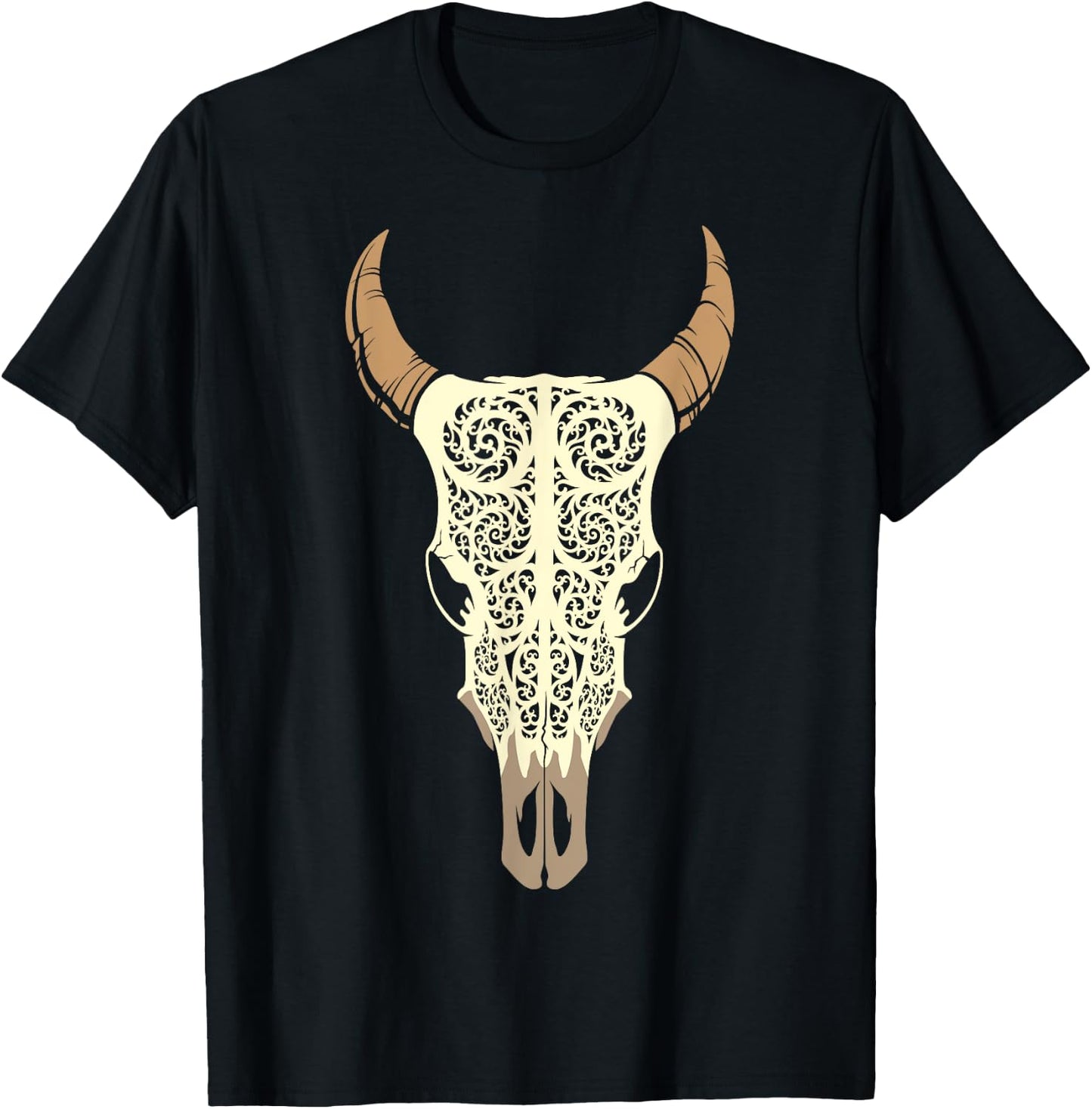 Steer Head Skull Shirt Cow Bull Horn Western Tribal Boho T-Shirt - T-Shirt | Black