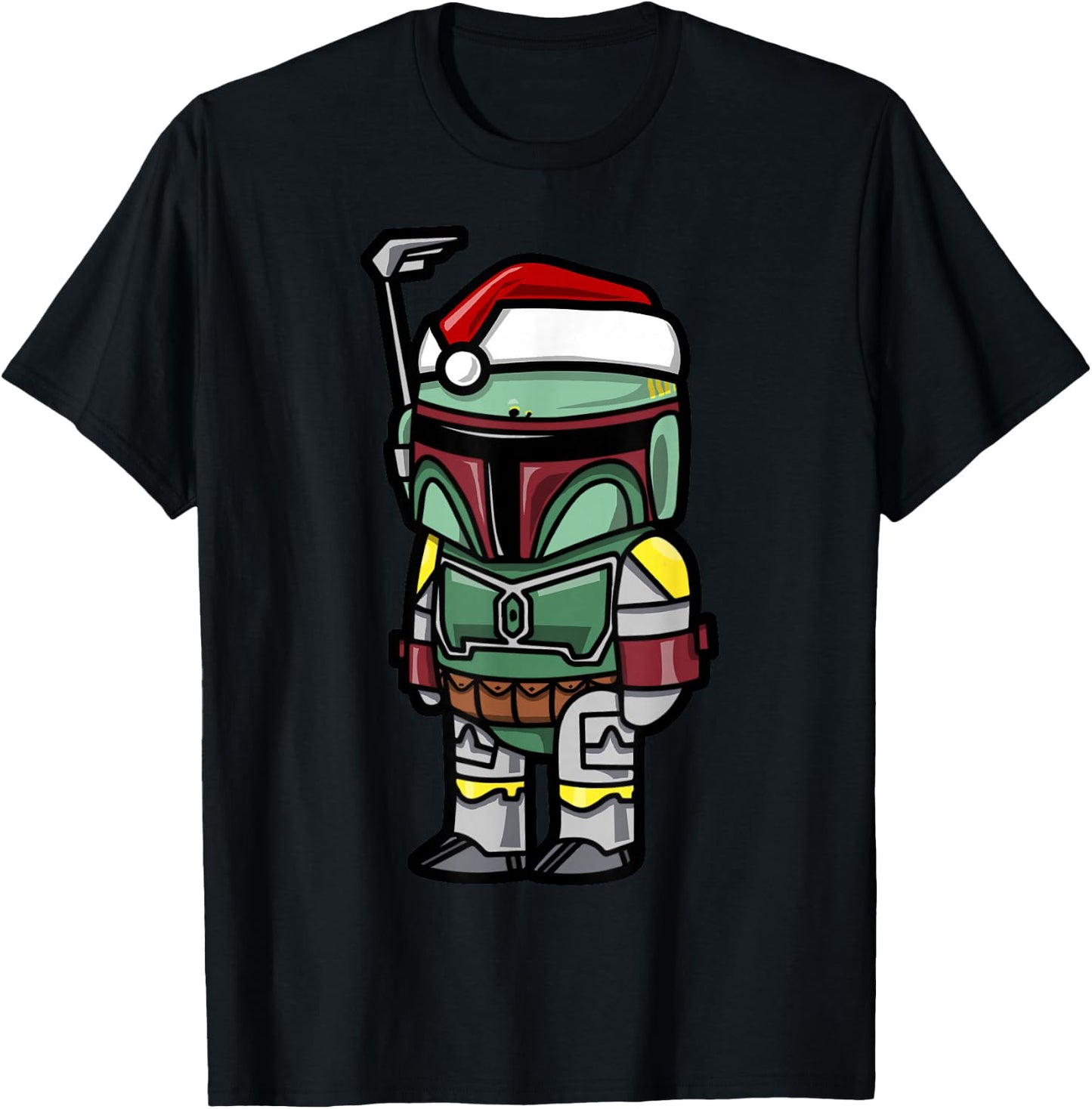 Star Wars Boba Fett Santa Hat Cartoon Christmas T-Shirt - T-Shirt | Black
