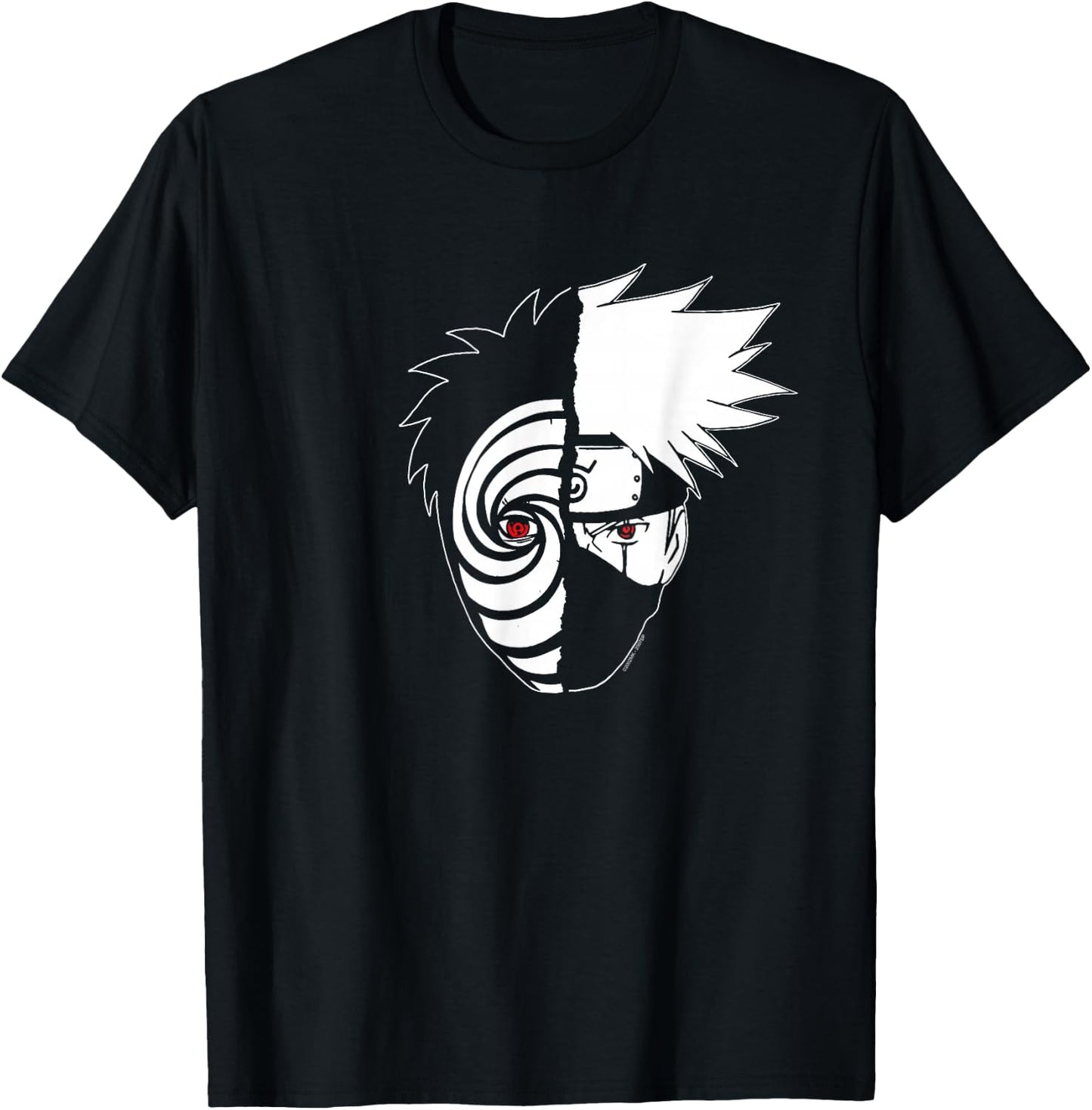Naruto Shippuden Kakashi Tobi Split Face Anime T-Shirt - T-Shirt | Black