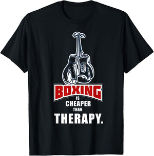 Boxing Its Cheaper Than Therapy Funny Saying T-Shirt - T-Shirt | Black