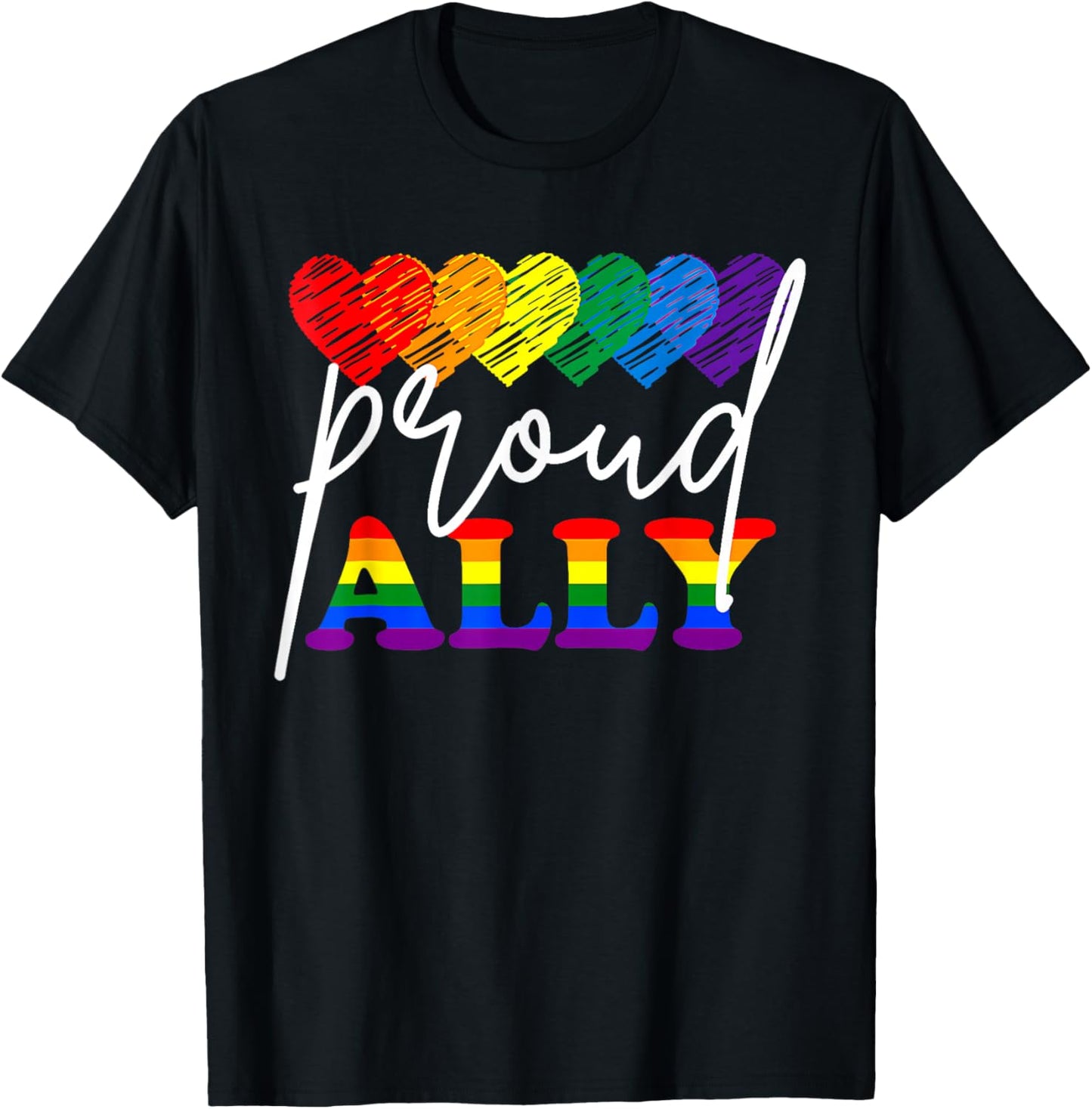 LGBTQ Hearts Gay Pride Month Lgbt Ally Proud Rainbow Flag T-Shirt - T-Shirt | Black
