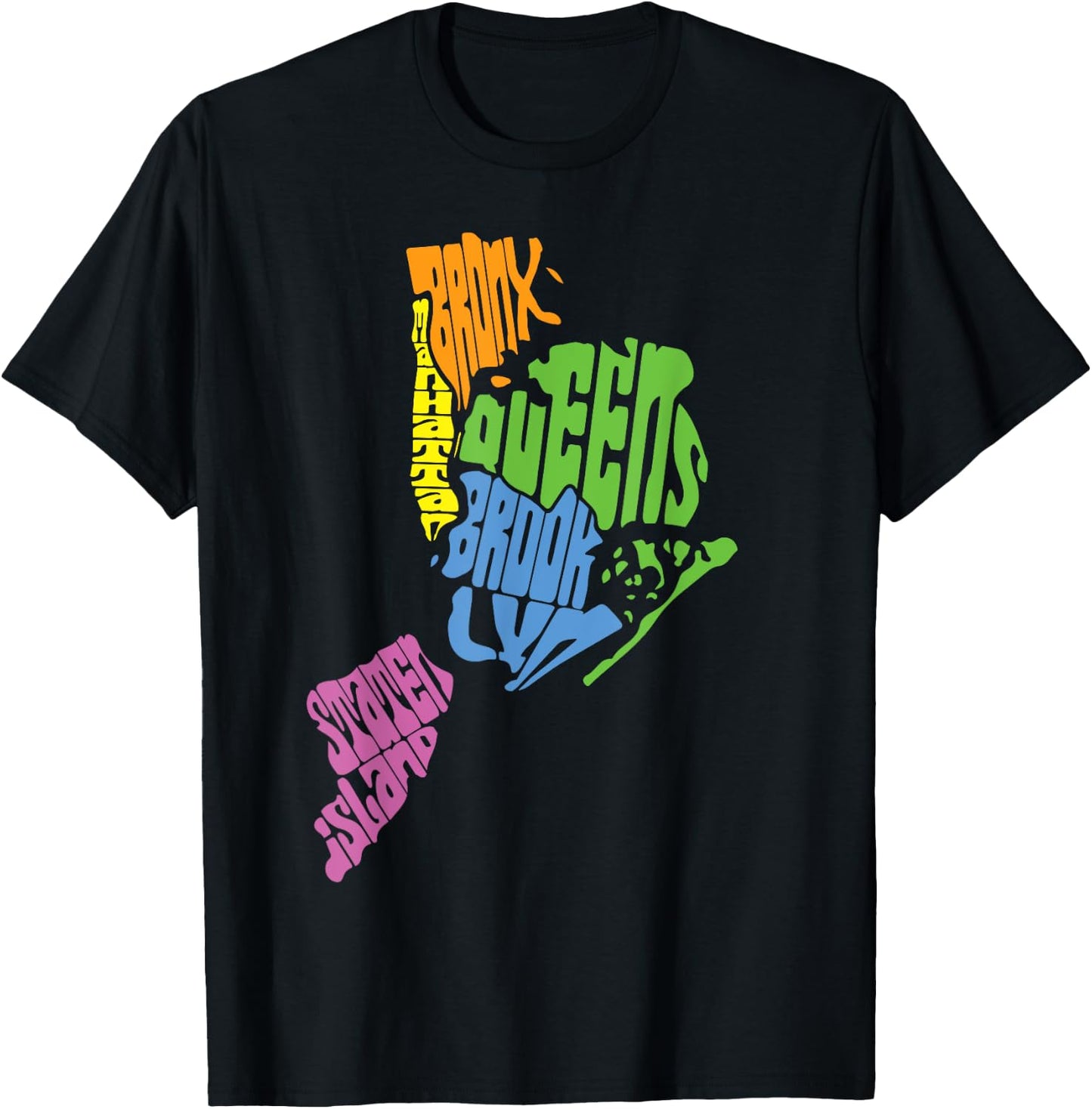New York City Five Boroughs Map Retro T-Shirt - T-Shirt | Black