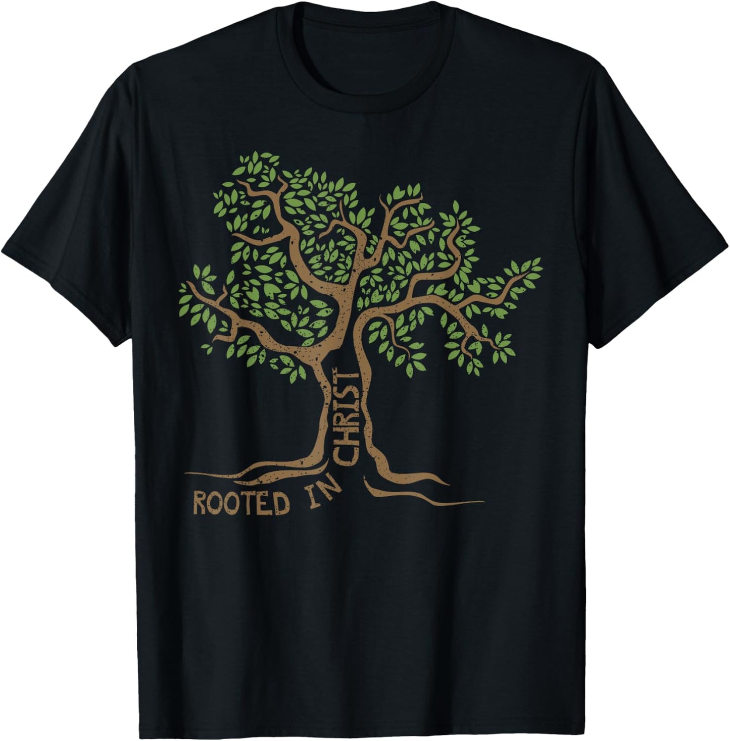 Rooted in Christ Jesus Tree Christian Faith Gift T-Shirt - T-Shirt | Black