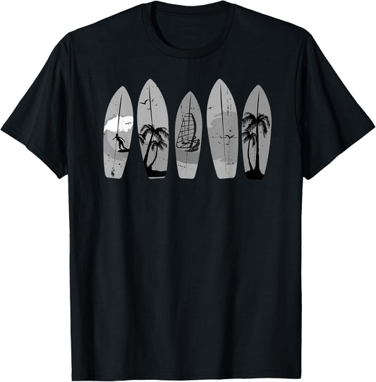 Surfing Surfboard Vintage Classic Retro Surfboarder Surfer T-Shirt - T-Shirt | Black