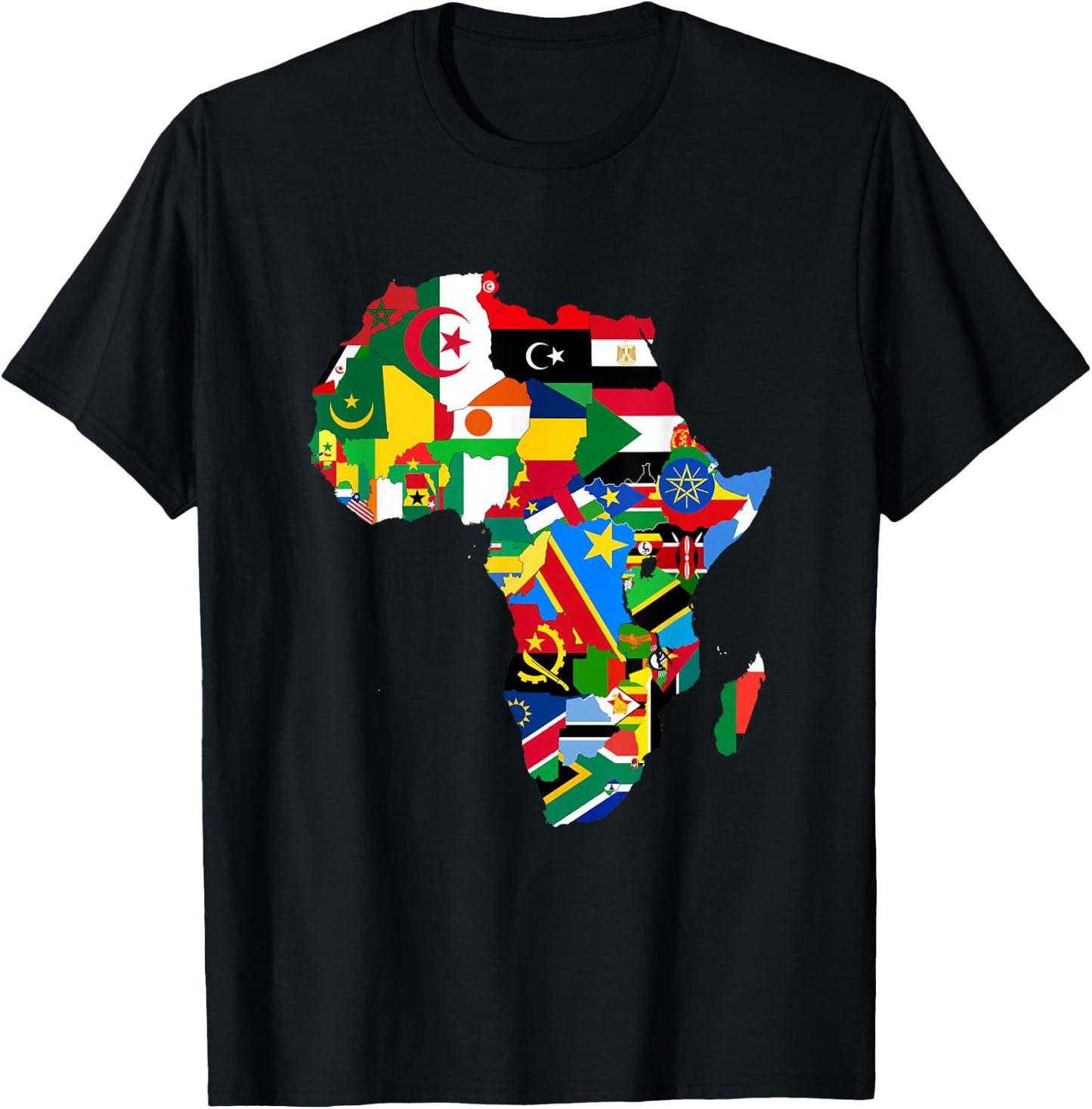 African Pride - Ethnic Map of Africa with Flags T-Shirt - T-Shirt | Black