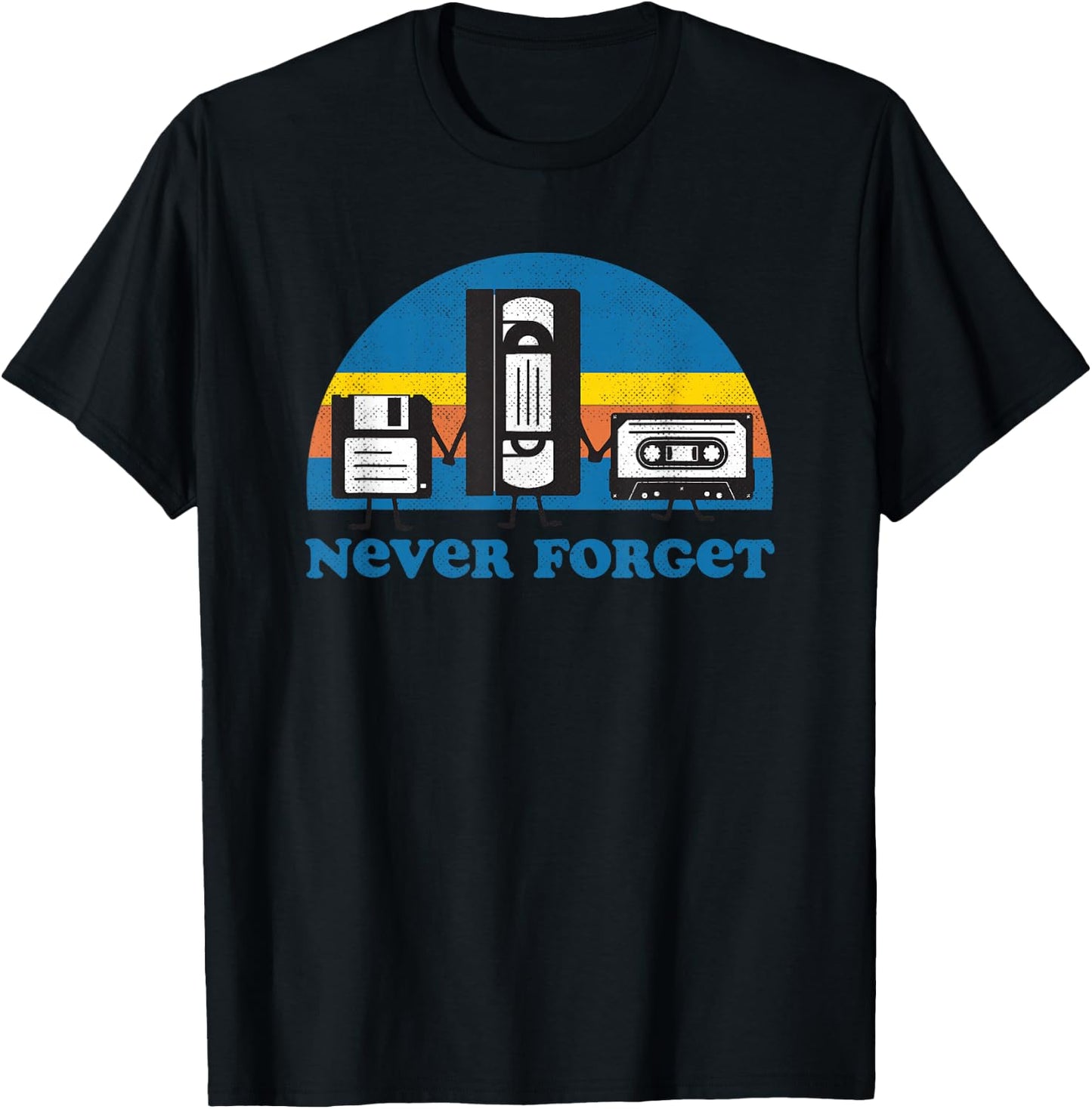 Never Forget T Shirt Funny Floppy Disk VHS Tape 90s 80s T-Shirt - T-Shirt | Black