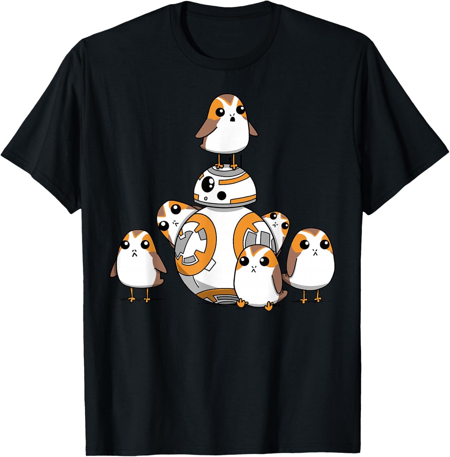 Star Wars Porgs Having Fun With BB-8 Portrait T-Shirt - T-Shirt | Black