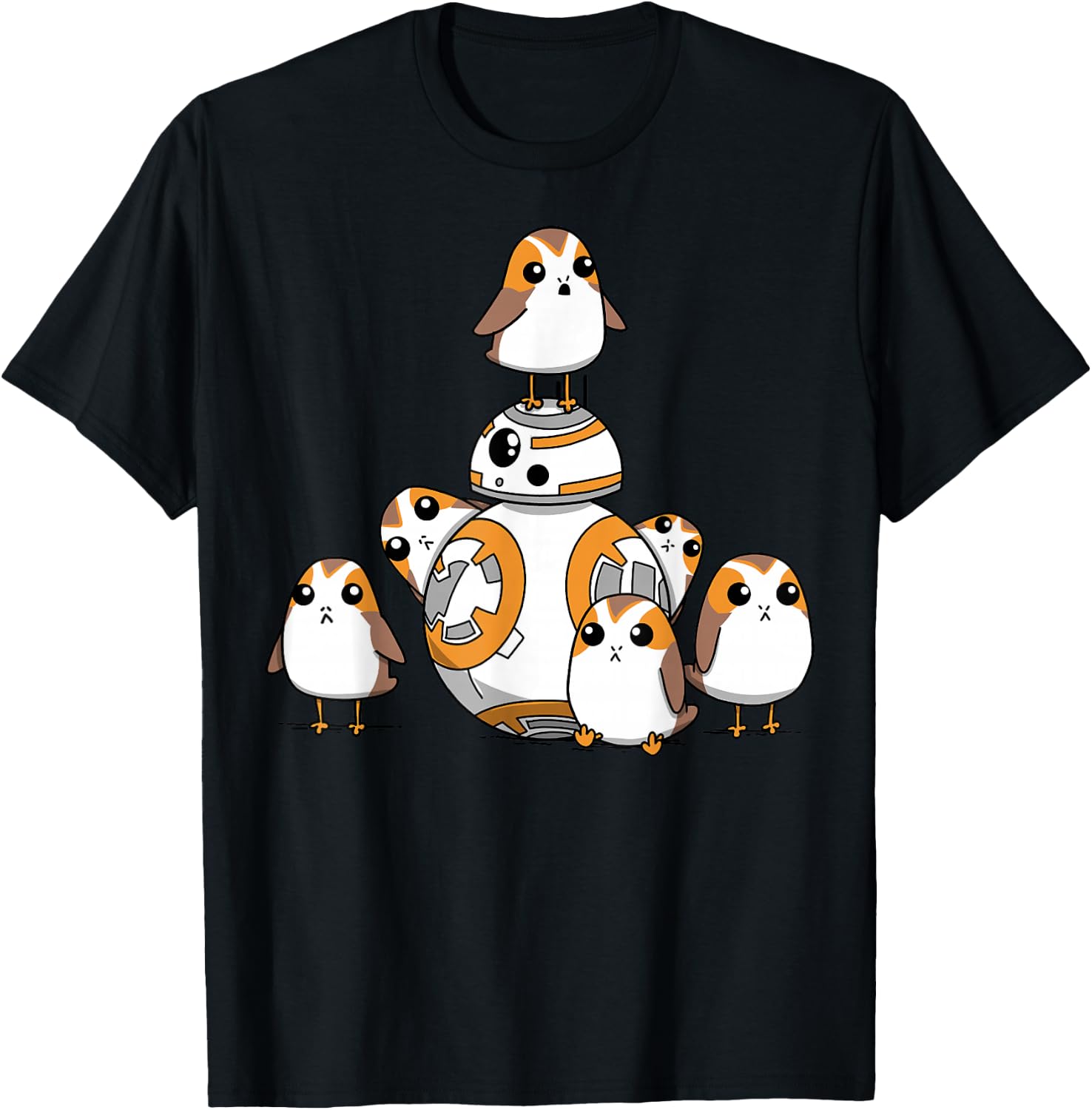 Star Wars Porgs Having Fun With BB-8 Portrait T-Shirt - T-Shirt | Black