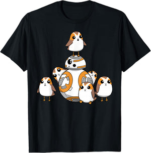Star Wars Porgs Having Fun With BB-8 Portrait T-Shirt - T-Shirt | Black