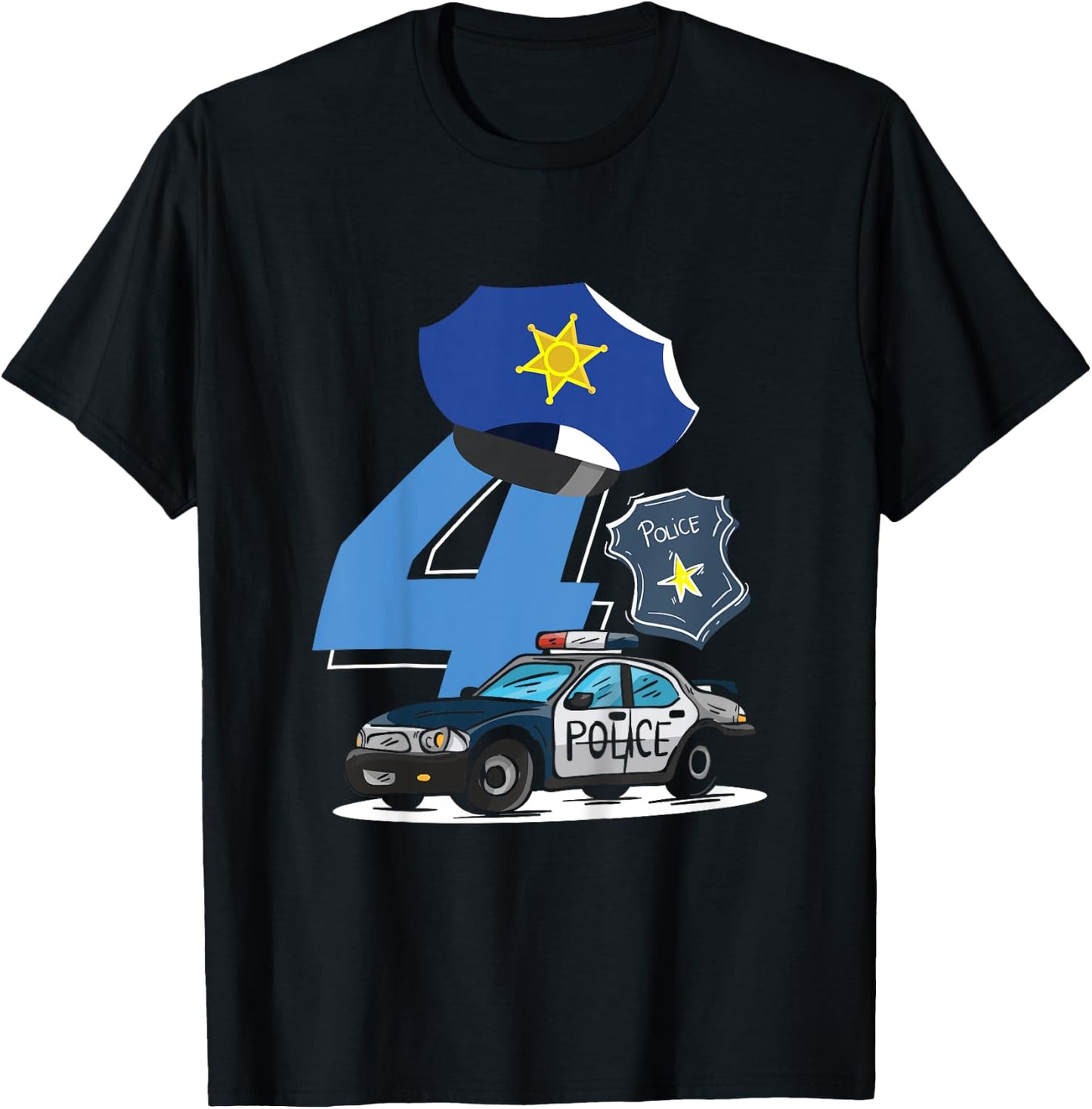 Kids 4th Birthday Police Car Policeman Costume T-Shirt - T-Shirt | Black