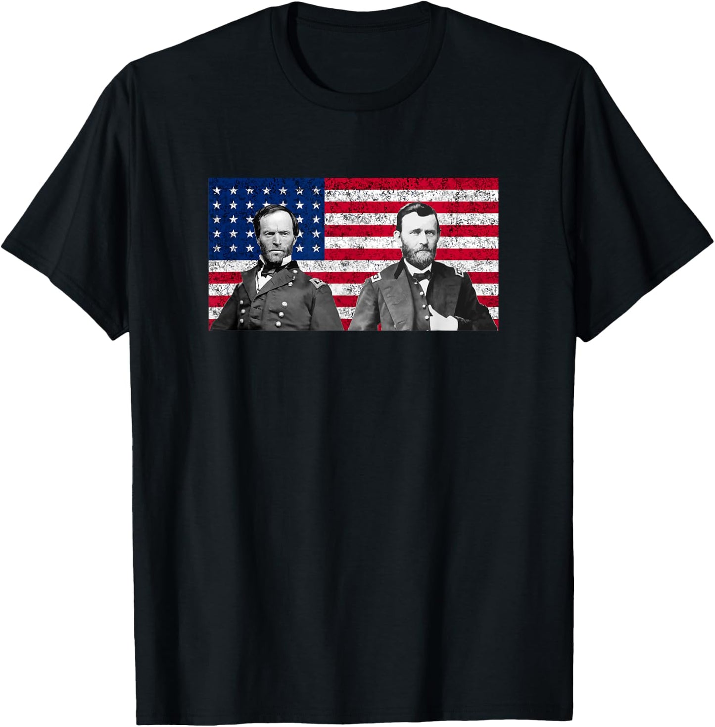 Sherman And Grant With The American Flag T-Shirt - T-Shirt | Black