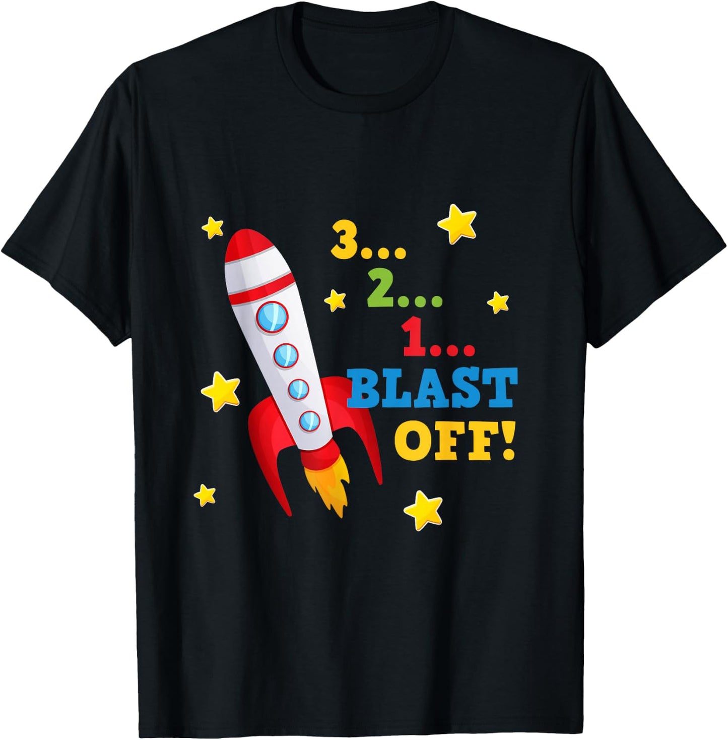 3 2 1 Blast Off Into Space Short Sleeved T-Shirt - T-Shirt | Black