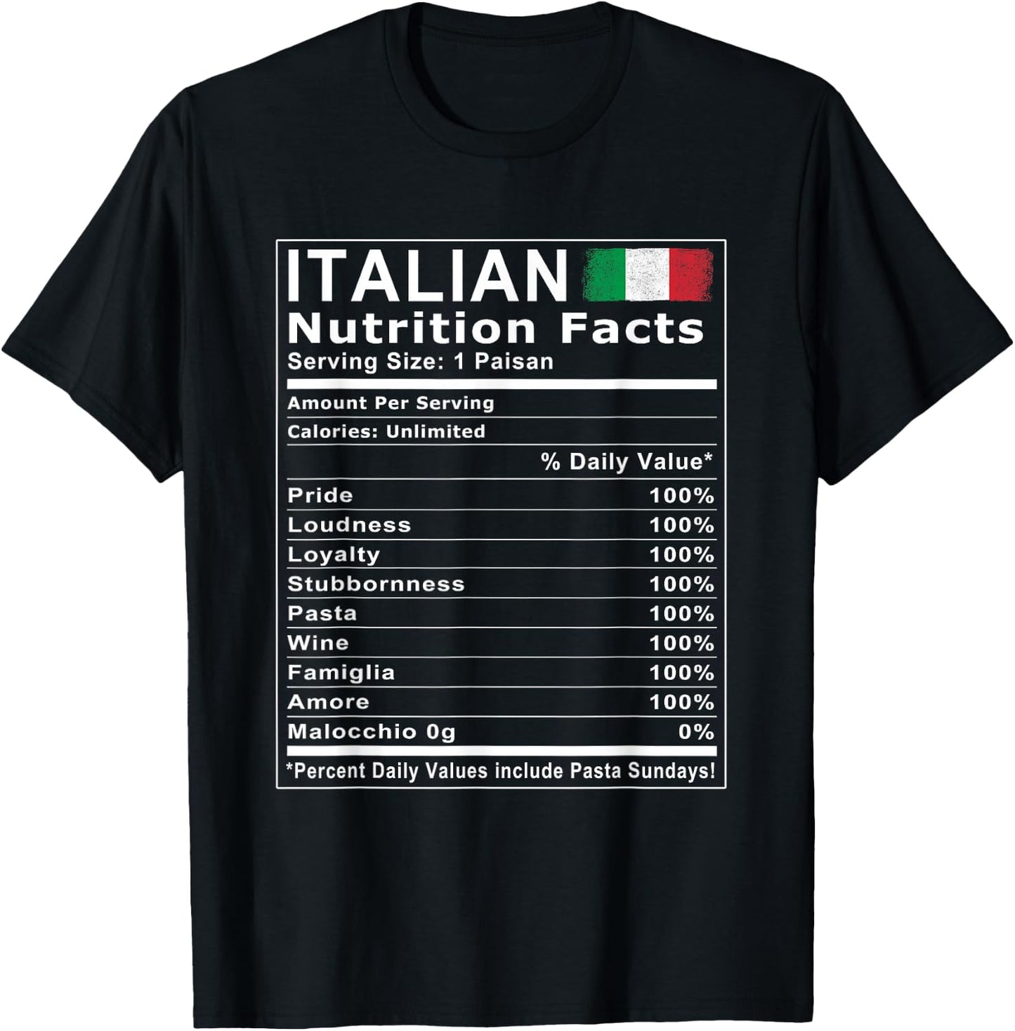 Italian Nutrition Facts T Shirt T-Shirt - T-Shirt | Black