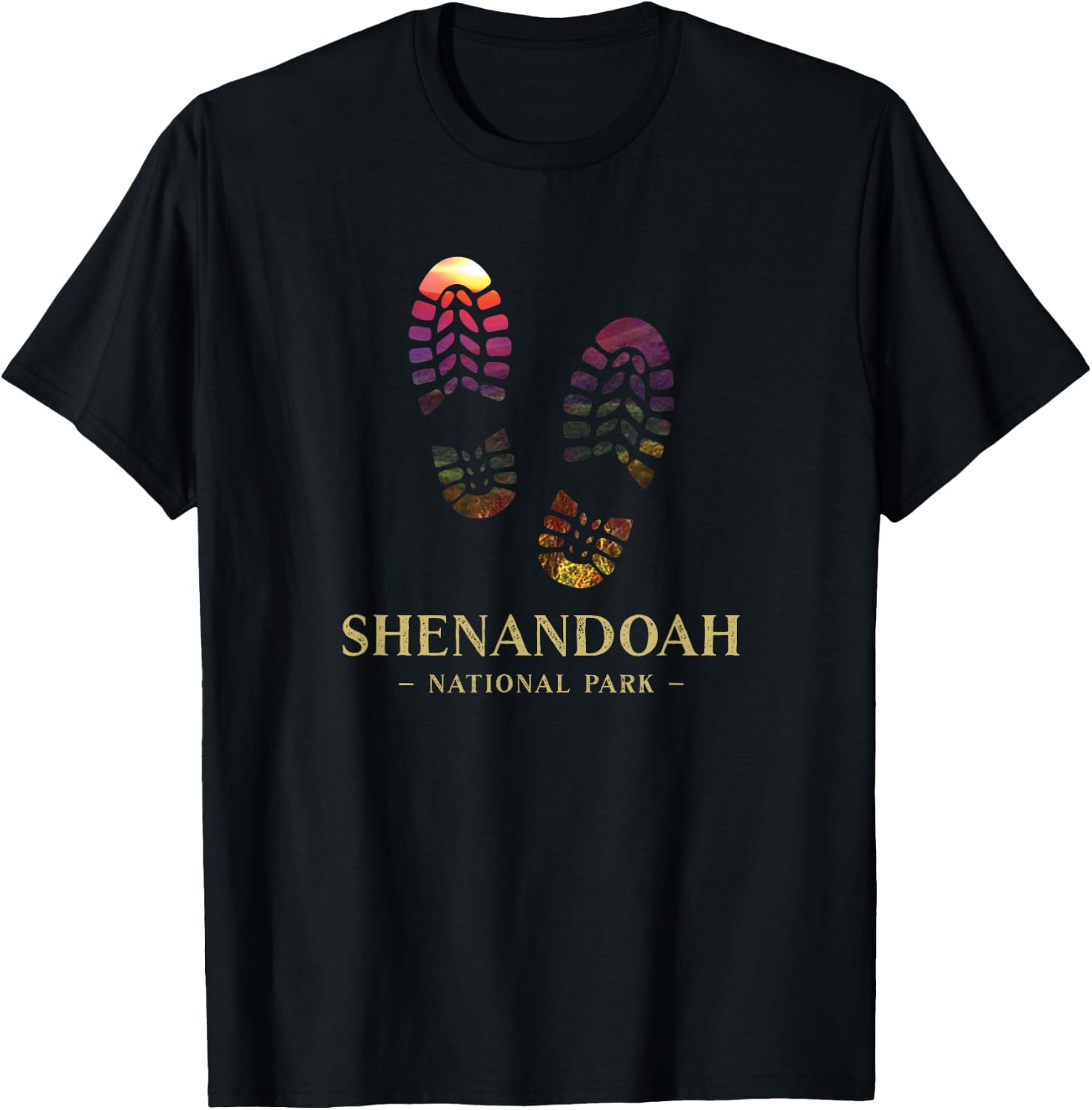 Shenandoah National Park Virginia Hiking Boot Print Souvenir T-Shirt - T-Shirt | Black