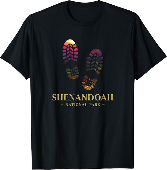 Shenandoah National Park Virginia Hiking Boot Print Souvenir T-Shirt - T-Shirt | Black