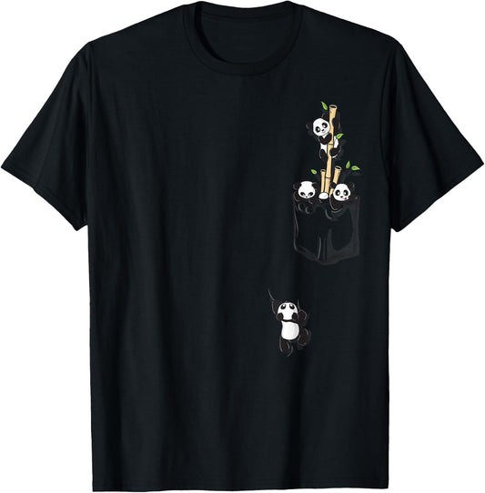 Cute Playful Panda Playing in Pocket T-Shirt - T-Shirt | Black