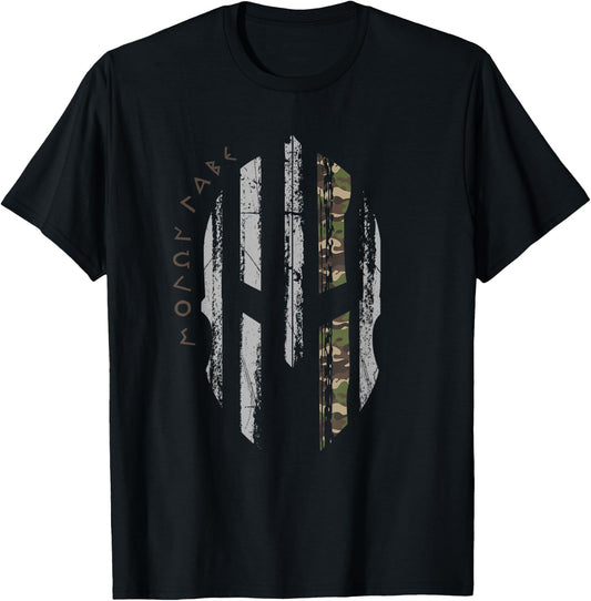 Thin Green Line, Military Green Camo Spartan Warrior Helmet T-Shirt - T-Shirt | Black