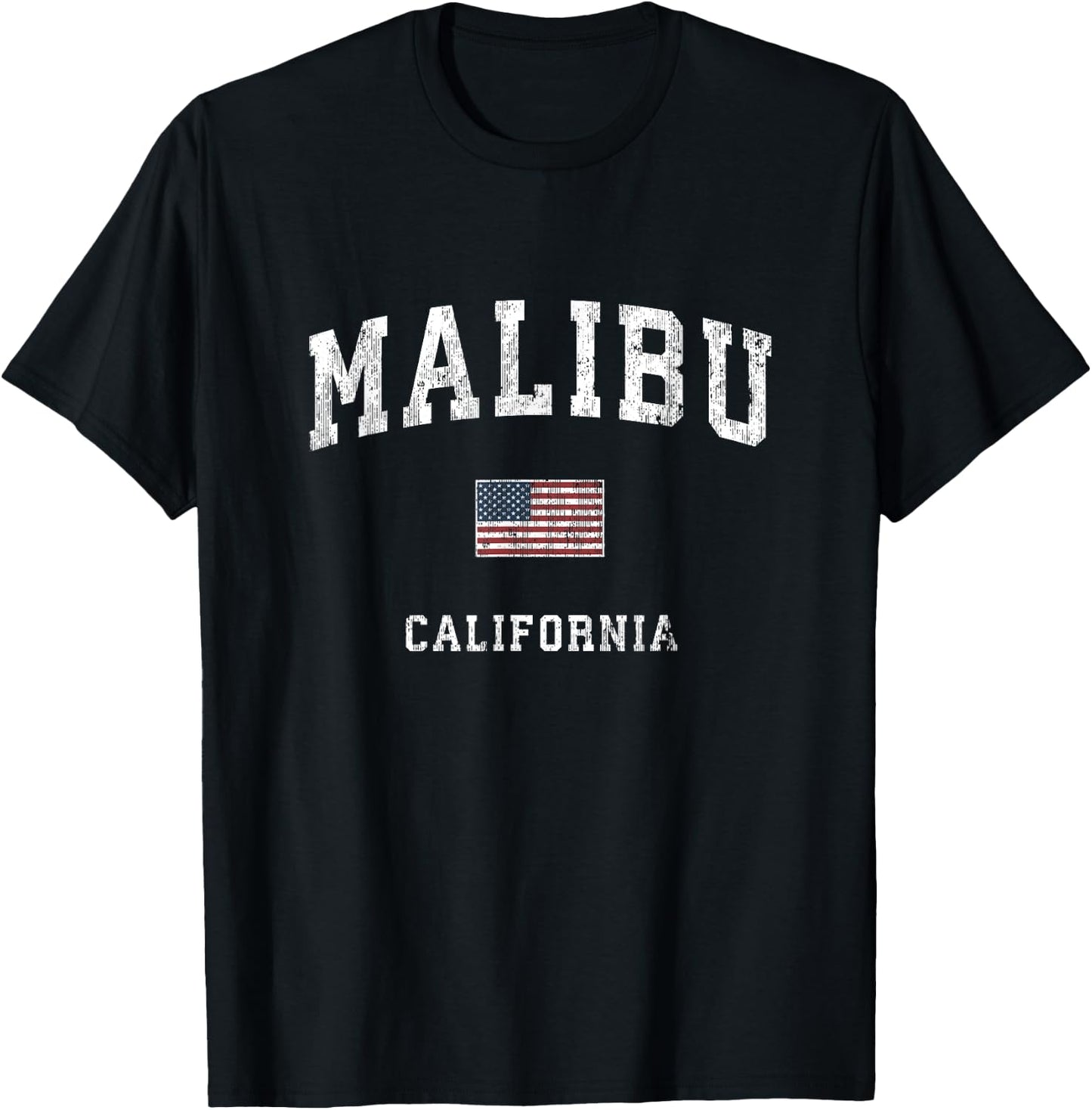 Malibu California CA Vintage American Flag Sports Design Women Kids Men T-Shirt - T-Shirt | Black