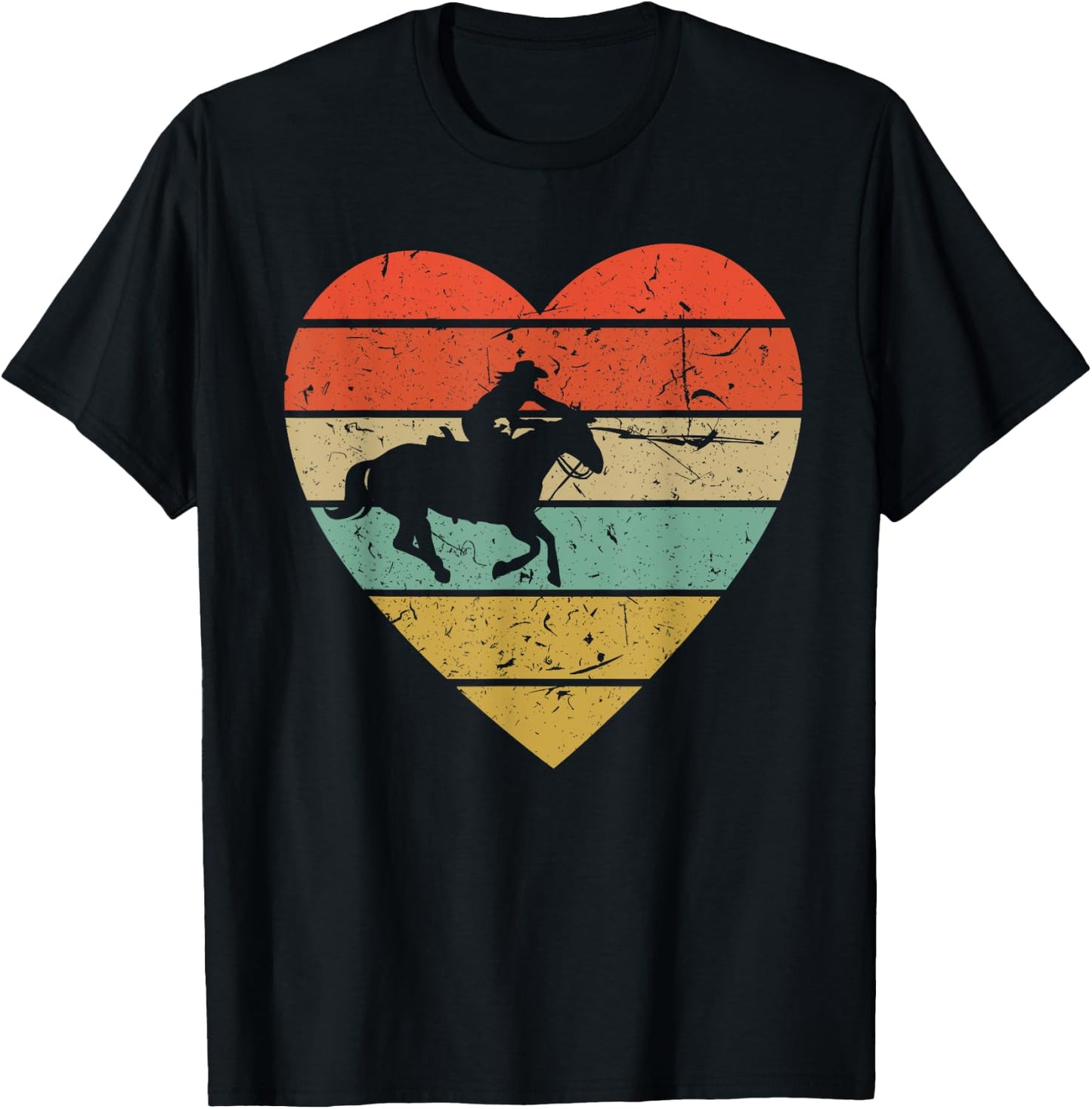 Roping Vintage Design Retro Horse Calf Roper Heart Sport Fan T-Shirt - T-Shirt | Black