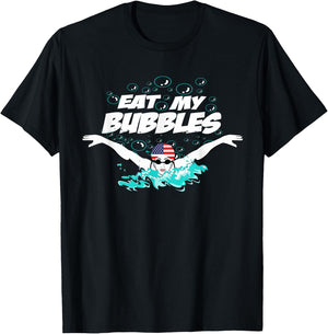 Swim Swimmer Funny Swimming Eat My Bubbles Goggles Cap Shirt T-Shirt - T-Shirt | Black