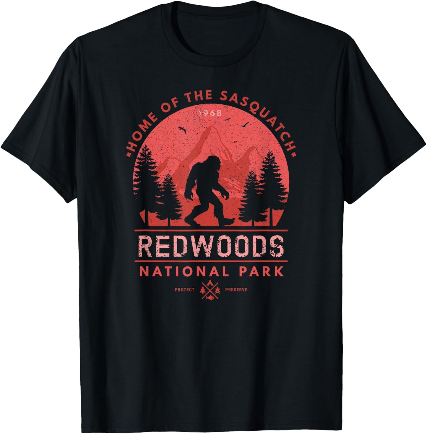 Bigfoot Redwoods Wilderness T Shirt California Sasquatch T-Shirt - T-Shirt | Black