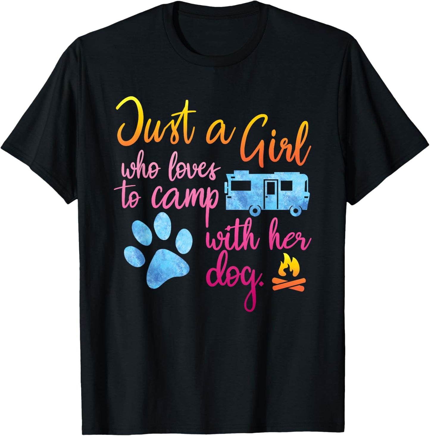 Just A Girl Who Loves To Camp With Her Dog Cute Camping T-Shirt - T-Shirt | Black