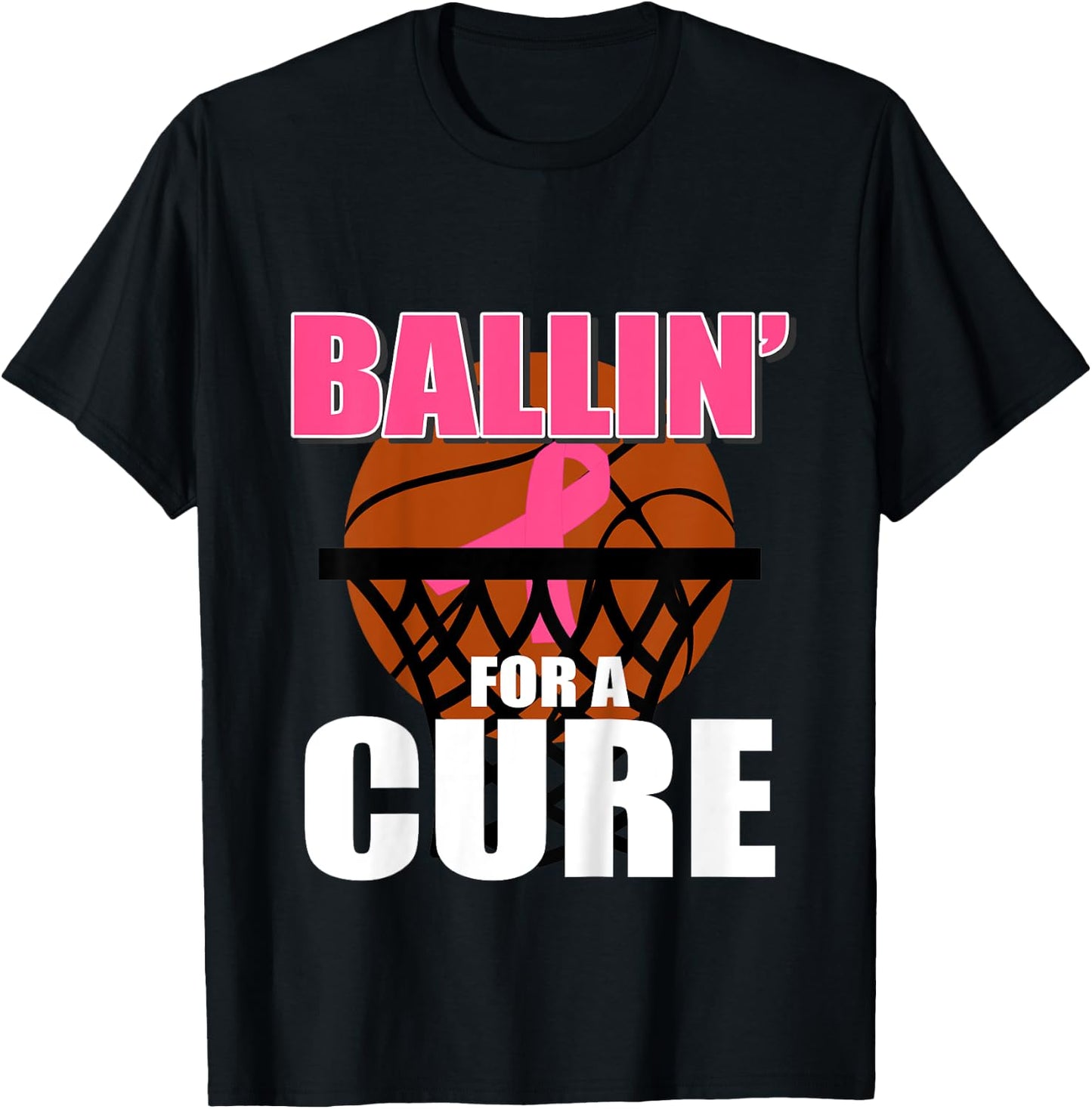 Kids Basketball Breast Cancer Pink Ribbon for Boys Girls Children T-Shirt - T-Shirt | Black