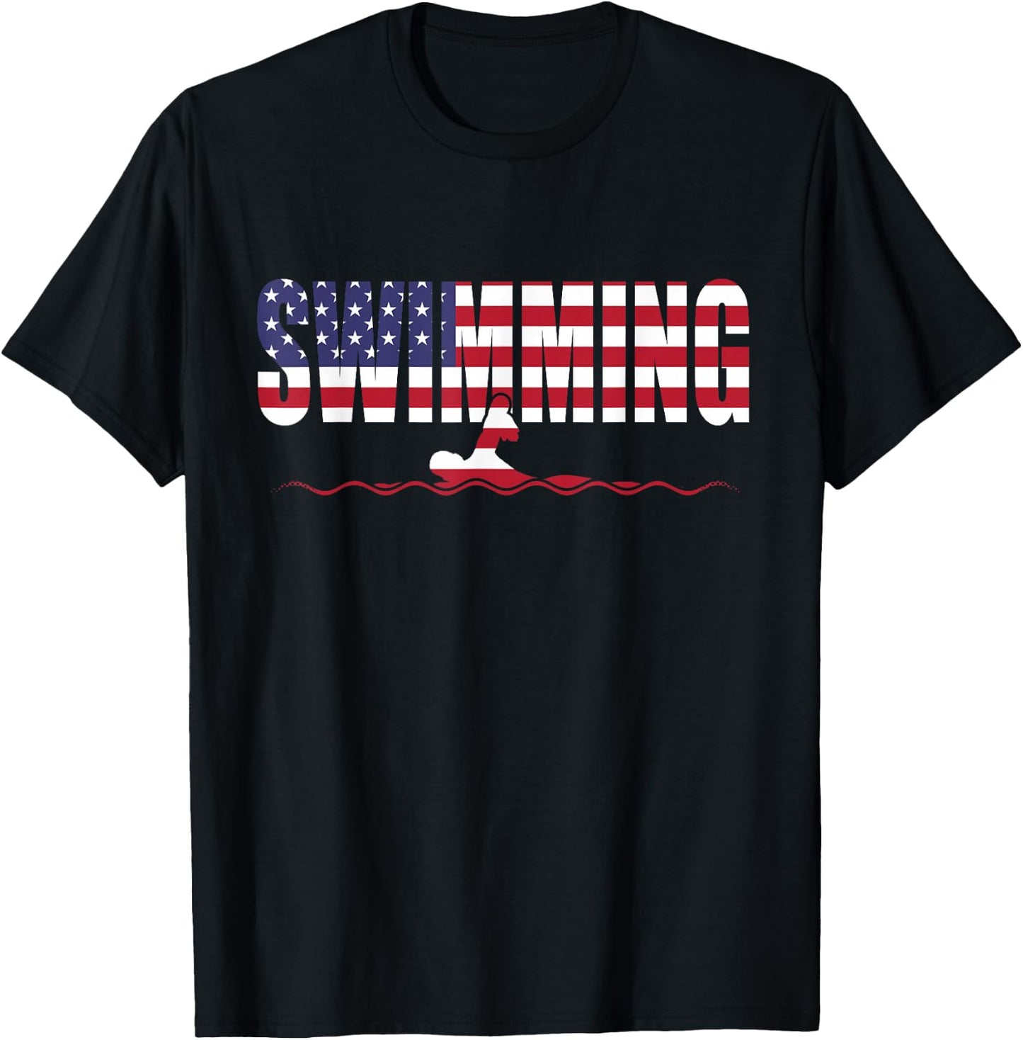 Swimming American Flag USA Flag Sport Team Fan T-Shirt - T-Shirt | Black