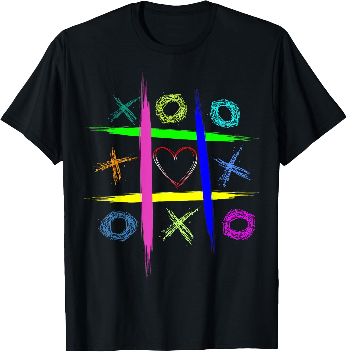 Ultimate Tic tac toe board game colorful & heart hugs kisses T-Shirt - T-Shirt | Black