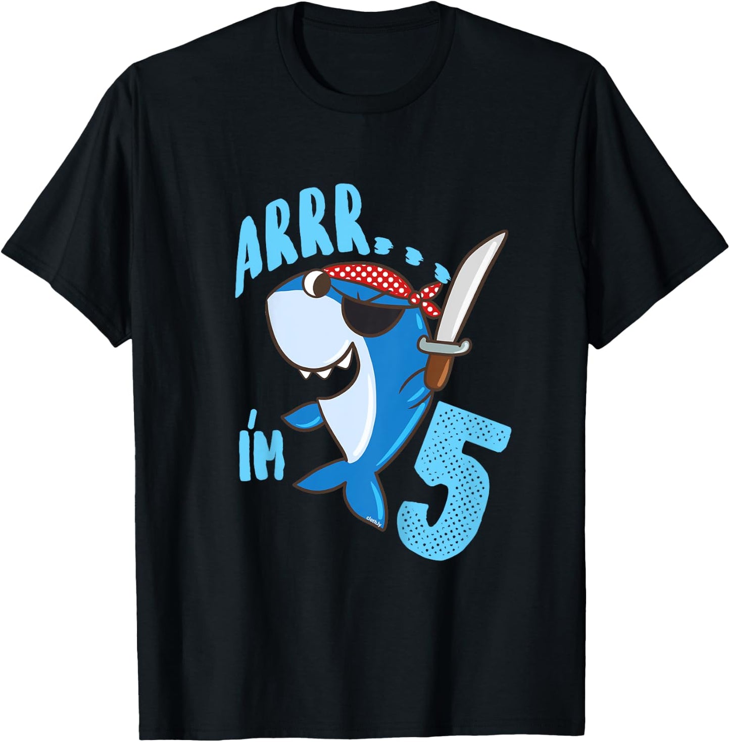 Kids 5th Birthday Gift Boys Shark Pirate 5 Years T-Shirt - T-Shirt | Black